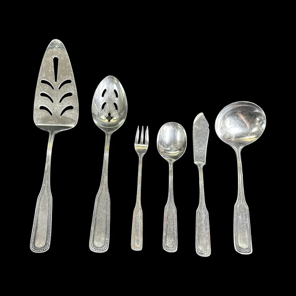 Stainless By Salem Flatware Beaded Japan Service‎ for 8 Plus Serveware Lot of 48